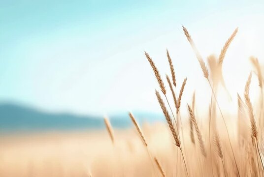 Field with wheat, rye. Ears of corn moving in the wind. Video background with copy space. Rural landscape. Farm product. Spring barley, beer production