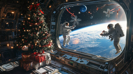 Christmas in the galaxy with astronaut 