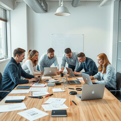 Diverse Business Scenarios: Office Work, Team Meeting, and Presentation