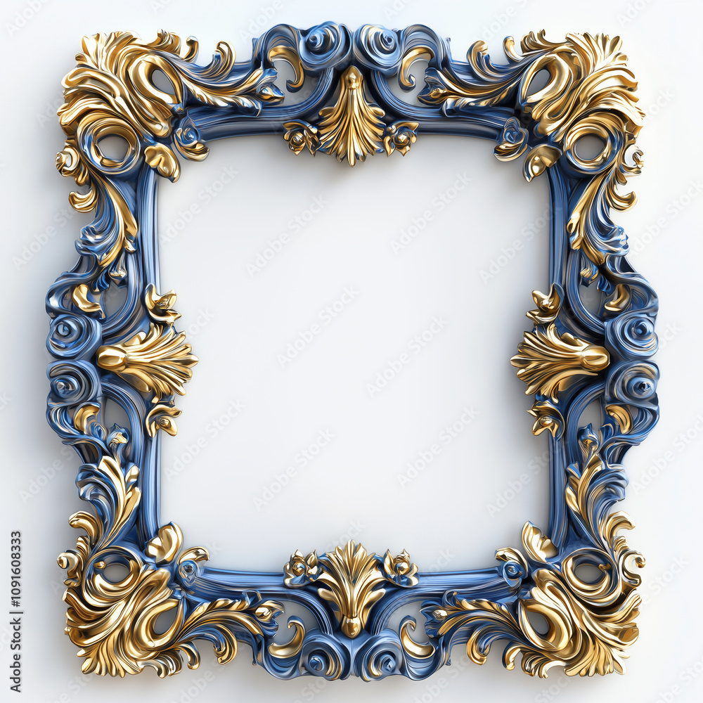 Wall mural Exquisite Ornate Blue and Gold Frame with Intricate Baroque Design  
