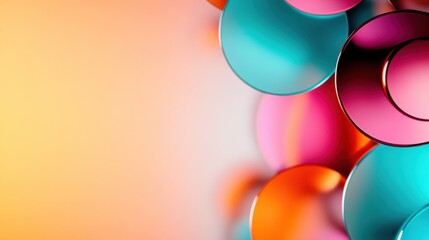 An artistic arrangement of shiny, colorful discs overlapping against a gradient background, creating a lively and dynamic visual with harmonious color transitions.