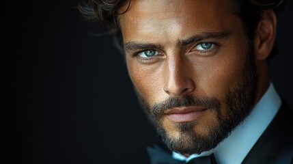 Fototapeta premium Close-up portrait of a handsome man with blue eyes and beard