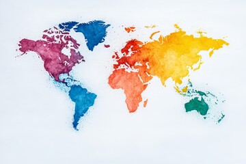 Detailed world map with colorful, labeled countries and continents. Generative AI