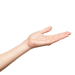 A graceful hand extended outward, symbolizing openness, invitation, and connection. Perfect for concepts of communication and interaction. transparent background