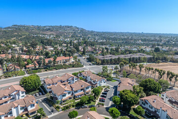 Obraz premium Aerial view of residential subdivision condominium house neighborhood in Mission Mesa. South California, USA