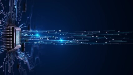 Circuit board Artificial Intelligence unit processing big data arrays. Powerful Quantum AI research of robot cyborg data mining machine learning cooperation, technology advance innovation. cyber space