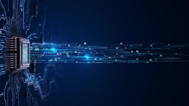 Circuit board Artificial Intelligence unit processing big data arrays. Powerful Quantum AI research of robot cyborg data mining machine learning cooperation, technology advance innovation. cyber space