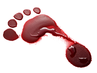 single bloody red foot stain isolated on white background