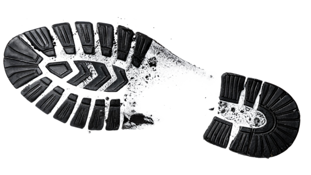 single black powder print of boot isolated on white background