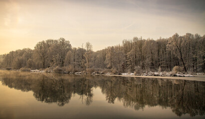 mist over the river Iller in winter