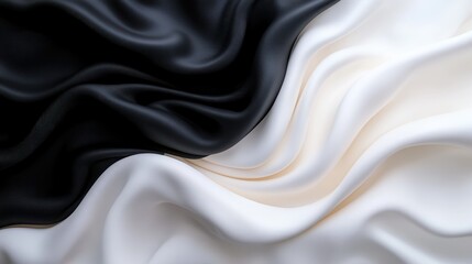 Obraz premium An elegant flow of black and white silky fabric waves, showcasing a harmonious balance between opposing colors, exemplifying modern artistic sophistication.