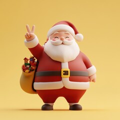 Obraz premium Cute Santa carrying gift bag. Christmas holiday greeting card design background template.