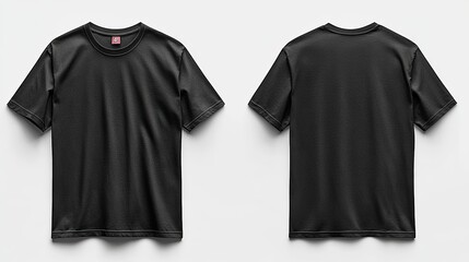Black Full shirt Front and back views of black t-shirt isolated on white background Mockup for design HD