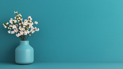 Spring Blooms in Teal Vase Modern Home Decor Minimalist Still Life