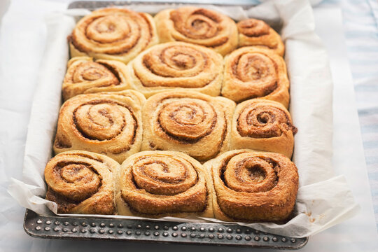 Cinnamon rolls. Traditional sweet baked goods. 