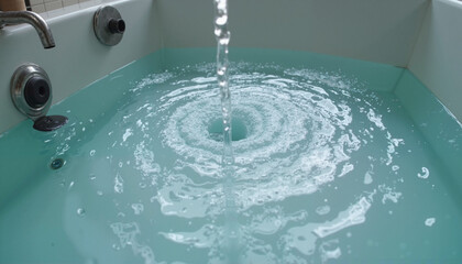 Water swirling in a modern bathtub creating a soothing whirlpool effect