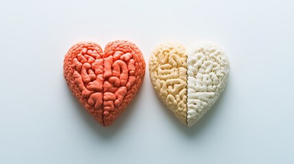 Fototapeta premium Visual Representation of Emotional and Cognitive Duality in a Heart-Shaped Design, Showcasing the Contrast Between Positive and Negative Mental States with Brain Textures