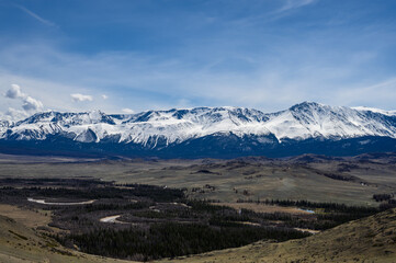 Severo-Chuisky ridge in Gorny Altai. Kosh-Agach district of the Altai Republic, Kuraiskaya steppe.