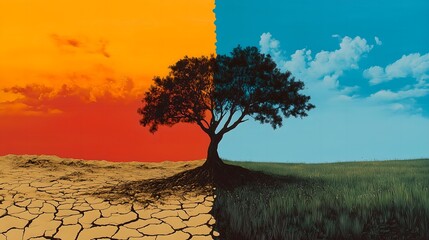 Dry land and dying tree- climate change concept