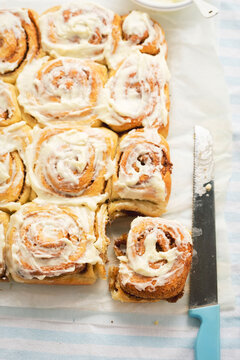 Traditional cinnamon rolls with cheese icing