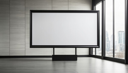Fototapeta premium Blank billboard with black frame in front of office 