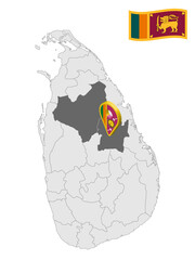 Location  North Central Province on map Sri Lanka. 3d location sign similar to the flag of North Central Province. Quality map with  Provinces of the Sri Lanka for your design. EPS10