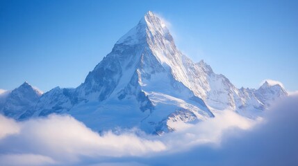 Obraz premium Majestic Snowcapped Mountain Peak Above Clouds