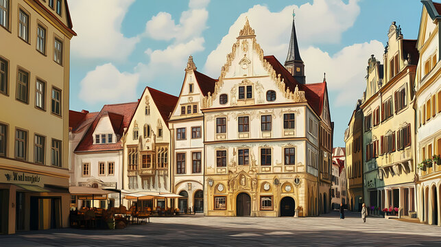 Zittau building fleischerbastei. Renaissance Market Square. Illustration