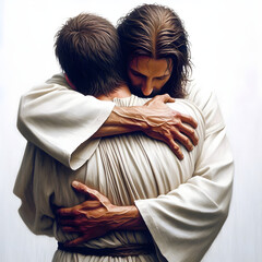 Jesus hugging troubled man
