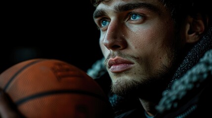Focused basketball player prepares to make a basket during an indoor game