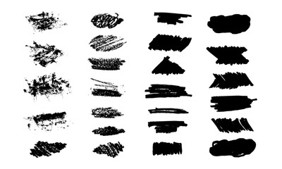Set of vector brush strokes, ink splatters and decorative elements in grunge style. Hand drawn grunge brush illustration. Black watercolour splatters, texture background for social media.