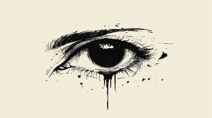 Abstract Artistic Representation of a Human Eye with Ink Splashes and Drips Depicting Emotion and Introspection in a Unique Style