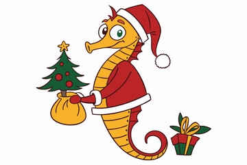 Naklejka premium Funny Christmas Starry-Eyed Stork in White | Whimsical Holiday Art