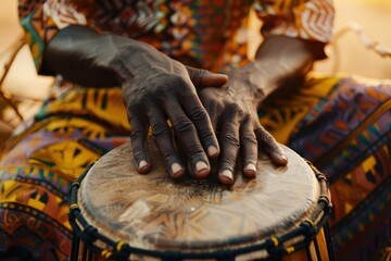 African man playing drum in cultural tradition