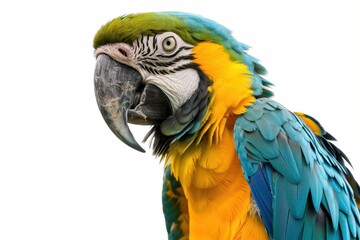 Fototapeta premium Blue and yellow macaw on white background