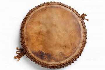 Drum leather from above on white background