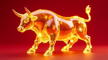 Obraz premium Shiny gold glass bull on a monochrome background