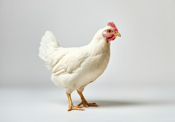 White hen isolated on light grey background