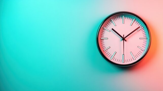 A minimalist wall clock set against a pastel gradient background blends simplicity and elegance, emphasizing a timeless sense of design with soft color transitions.