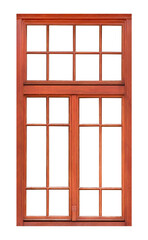 Vintage brown wooden window on white background