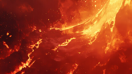 Fiery abyss: a volcanic eruption of molten rock and magma. Fiery Volcanic Eruption. Illustration