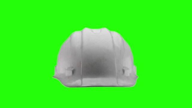 white construction helmet for work , looped animation, green background, 3d, modeling