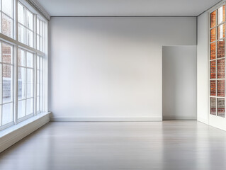 Fototapeta premium Modern empty room with large windows in a minimalist space featuring natural light