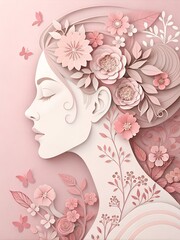 Pink floral paper-cut silhouette of a woman
