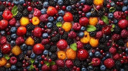 Fototapeta premium Top view of fresh berries background