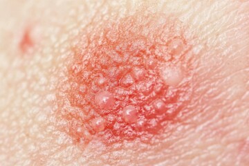 Fototapeta premium Skin condition showing blister-like lesions on surface with redness and irritation in clinical setting