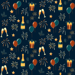 New Years Celebration, ballons and stars pattern