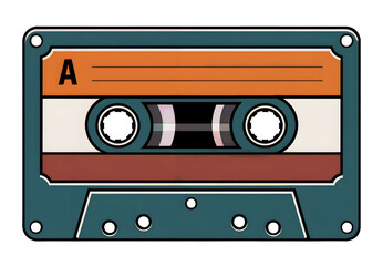 Stylized Illustration of a Retro Cassette Tape with Teal and Orange Accents Featuring Side A Label