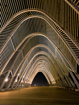 Illuminated arches at the Olympic Athletic Center of Athens Spiros Louis in Greece