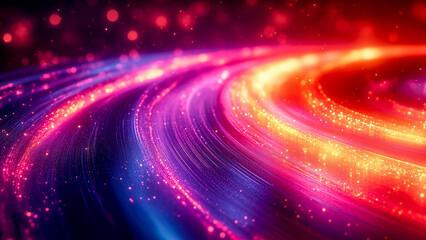 A futuristic neon abstract with glowing streaks of vivid colors on a dark background, exuding sharp details and modern energy.